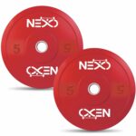 NEXO Colored Olympic Professional Bumper Exercise Rubber Plates | Gym Weight Dumbbell Plates | Home gym equipment for Men & Women | 28mm Olympic Barbell | 10kg set of 2 Plates (5kg x 2) | Color - Red