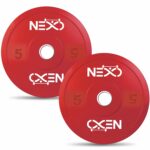 NEXO Colored Olympic Professional Bumper Exercise Rubber Plates | Gym Weight Dumbbell Plates | Home gym equipment for Men & Women | 50mm Olympic Barbell | 10kg set of 2 Plates (5kg x 2) | Color - Red