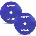 NEXO Colored Olympic Professional Bumper Exercise Rubber Plates | Gym Weight Dumbbell Plates | Home gym equipment for Men & Women | 28mm Olympic Barbell | 15kg set of 2 Plates (7.5kg x 2) | Color-Blue